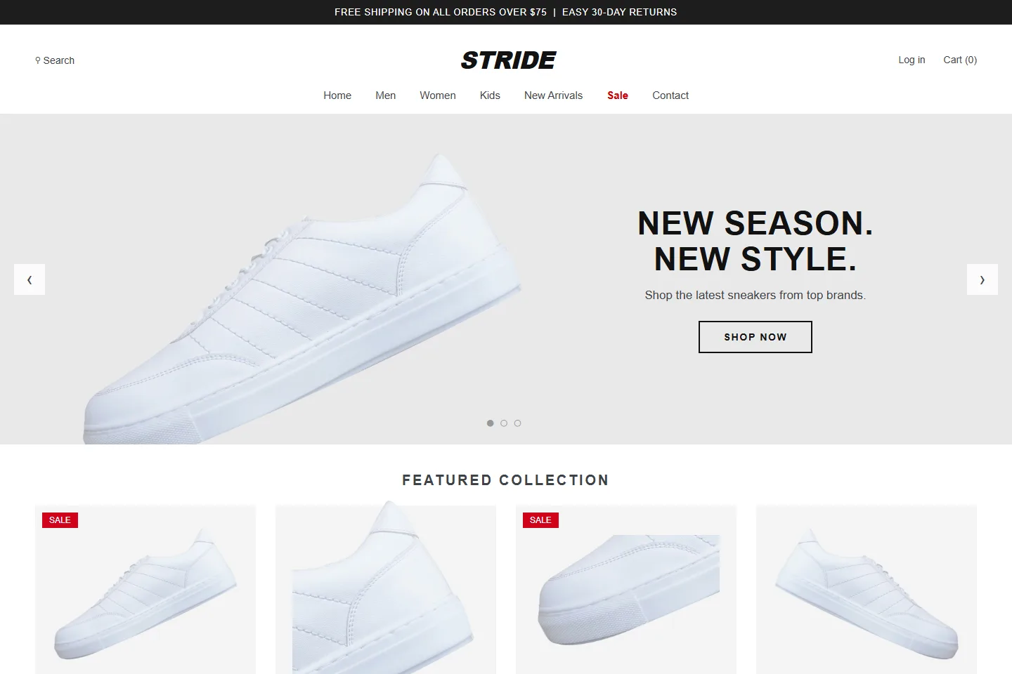 Un sitio web de plantilla genérica para Stride